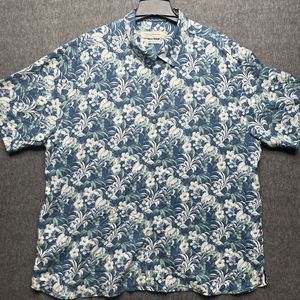 Tommy Bahama Shirt Mens XXL Floral 100% Silk Button Up Shirt Relax Blue